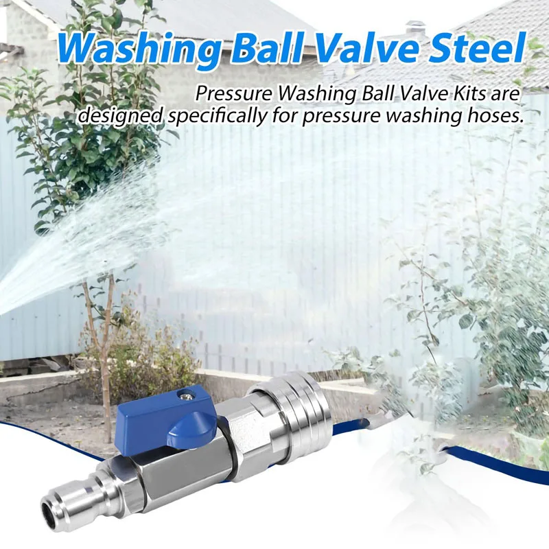 Pressure Washer Ball Valve Kit 1/4 Quick Connector and M22 14mm for Power Washer Hose Switch On/Off for Car Wash Stainless Steel