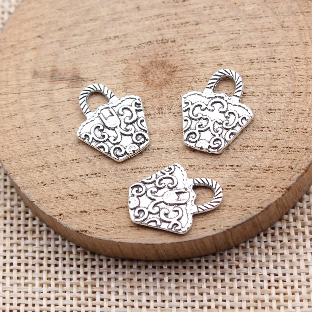 40pcs 16x13mm(0.63x0.51inch) Antique Silver Color Handbag Charms Pendants DIY Jewelry Making Accessories