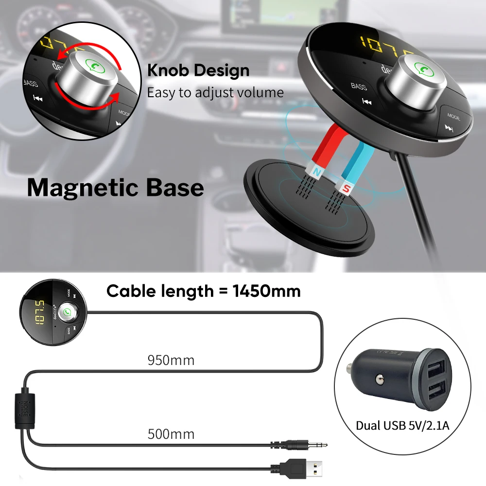 Deelife Bluetooth Aux Adapter im Auto Freis prec heinrich tung BT 5,0 Audio-Empfänger für Auto-Telefon Freis prec heinrich tung Carkit FM Sender