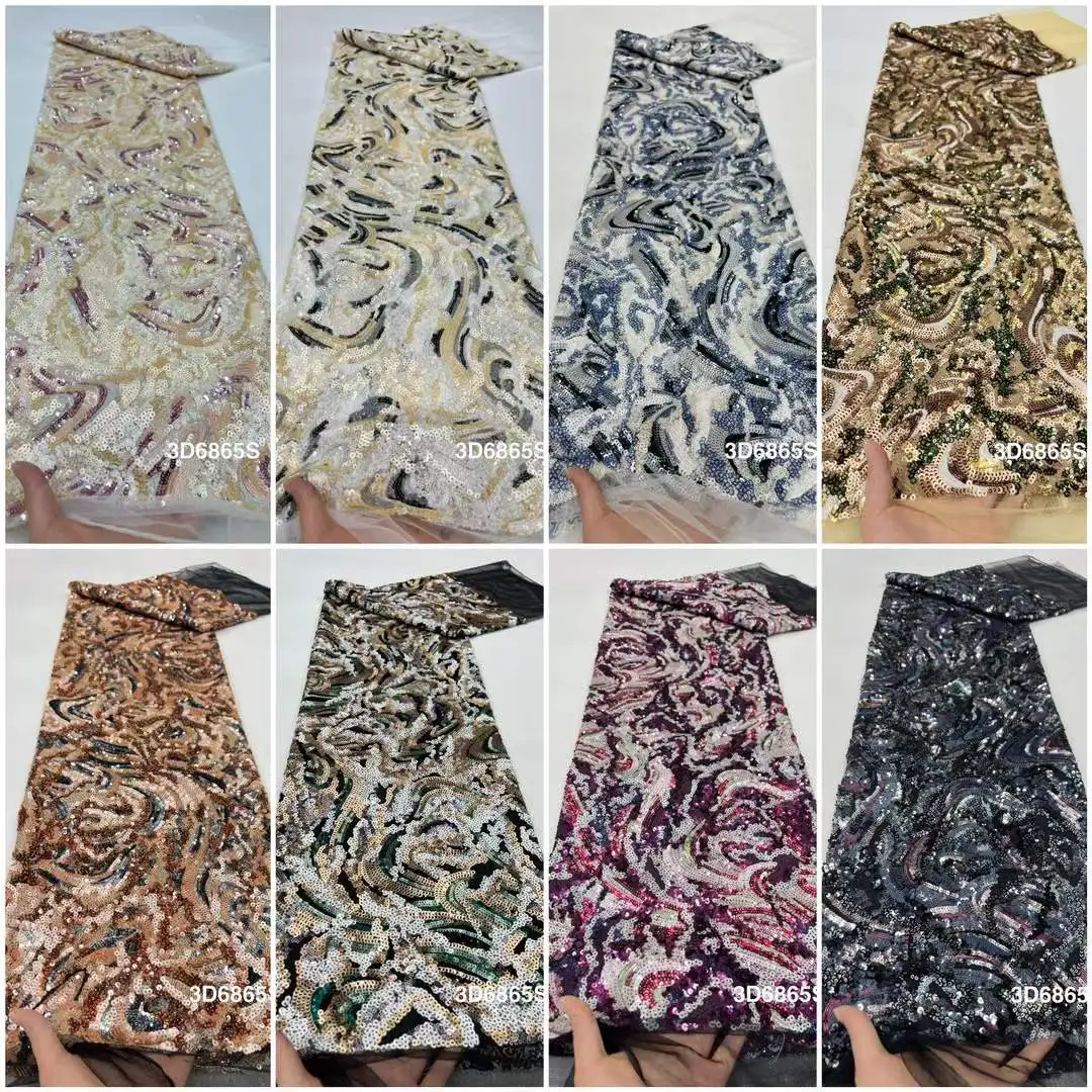 Nigerian Sequins Lace Fabric 2025 High Quality African Lace French Tulle Sequin Embroidery Lace Fabrics For Party Dress