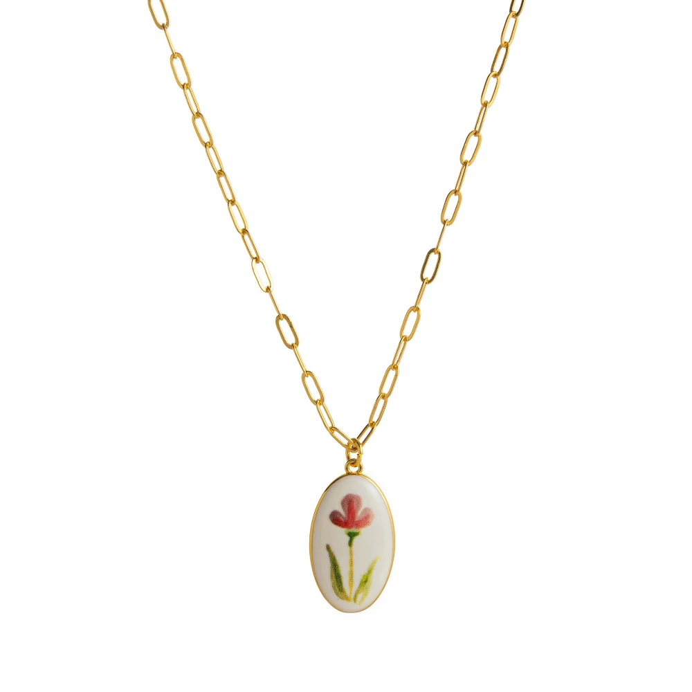 سلسلة نباتات طازجة متخصصة ثلاثة زهور صغيرة حمراء DIY قلادة قلادة للنساء مجوهرات #6