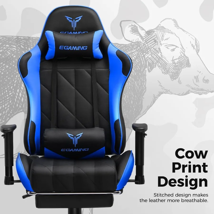 كرسي ألعاب مع مساند للذراعين قابلة للتعديل ثلاثية الأبعاد بتصميم مطبوع على شكل بقرة كرسي مكتب مريح مع كرسي كمبيوتر عالي الظهر مع مسند للقدمين #3