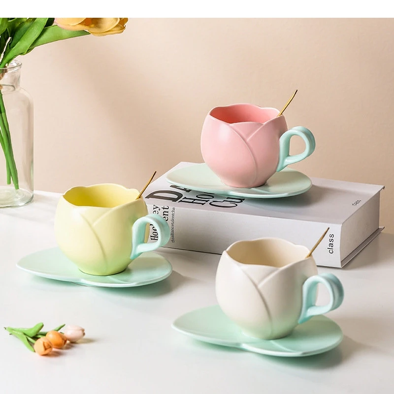 

Цветочная кружка, керамическая кофейная чашка, блюдце, набор послеобеденного чая, пара воды, завтрак, молоко, современный дом, питьевая вода