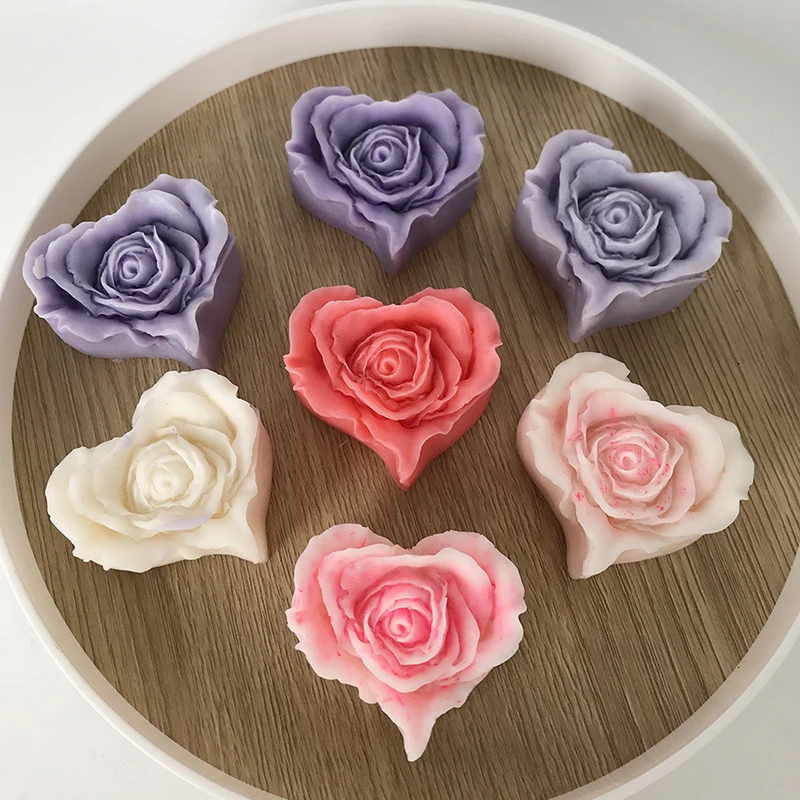 Rose Mold DIY Heart Shaped Roses Aromatherapy Candle Epoxy Resin Plaster Mould Soap Silicone Molds Party Festivals Gift Decor