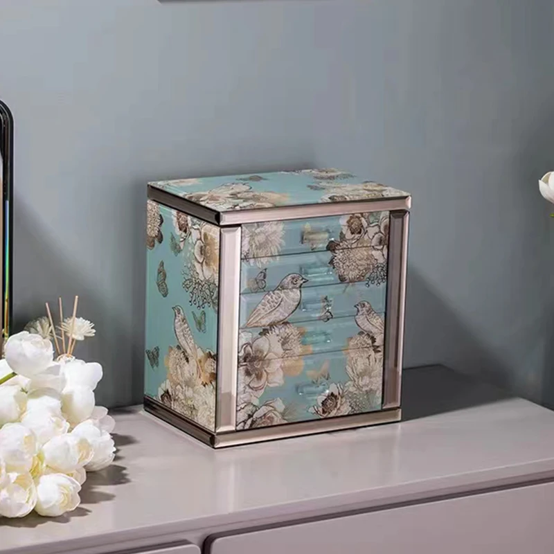 Exquisite Jewelry Organizer Storage Tempered Glass Big Jewelry Collection Box  with Mirror for Rings Earrings Necklaces Watches