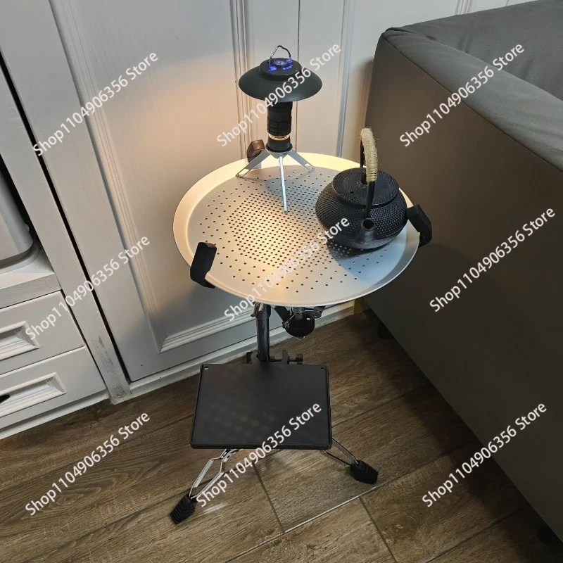 Lightweight Folding Outdoor Side Table, Adjustable Tripod Camping Tea Table, Retractable Aluminum Round Table for Outdoor Picnic