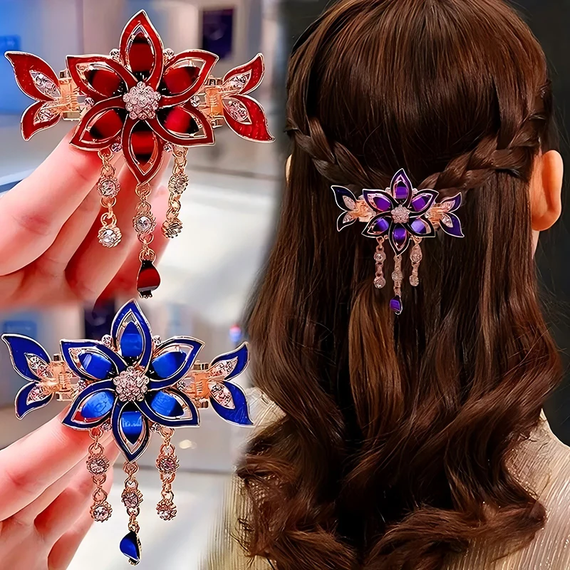 Pinza para el pelo de mariposa de cristal a la moda para mujer, diamantes de imitación coloridos, elegante accesorio para el cabello con borlas para chica Kawaii, diadema con pinza para el pelo