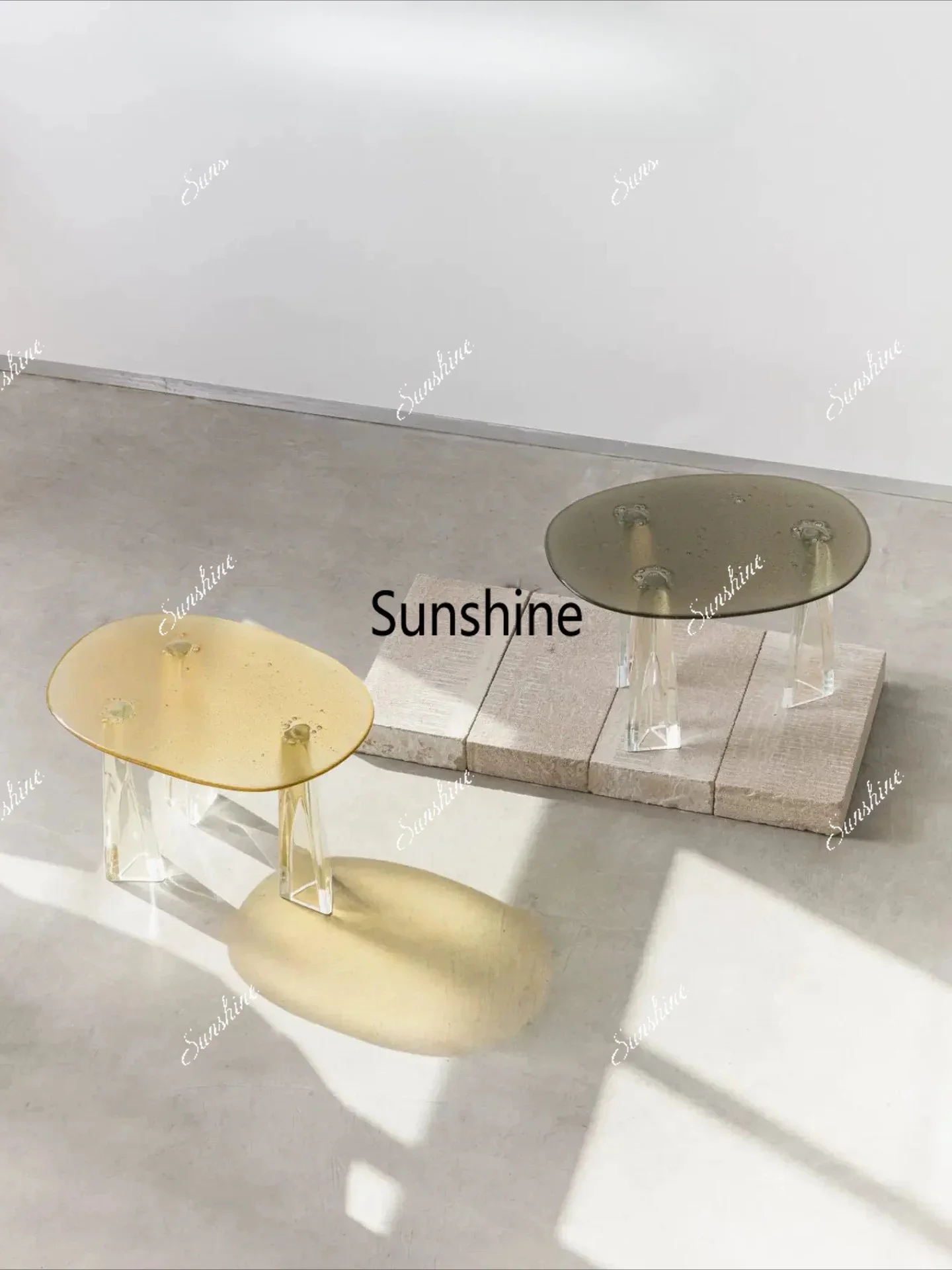 

Light luxury modern tempered glass small coffee table B & B hotel hot melt art corner table