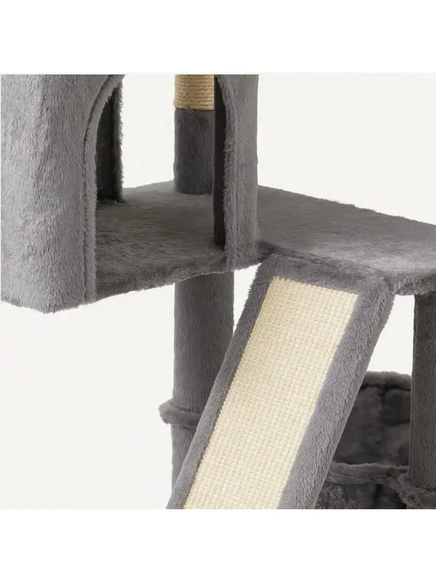 

Multi-Level Cat Tree With Scratching Ramp Hammock And Condo Grey