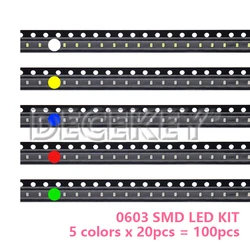 100PCS 0603 SMD LED light emitting Diode bead Blue Red Yellow Green Warm White Orange UV Pink PLR SMD LEDs