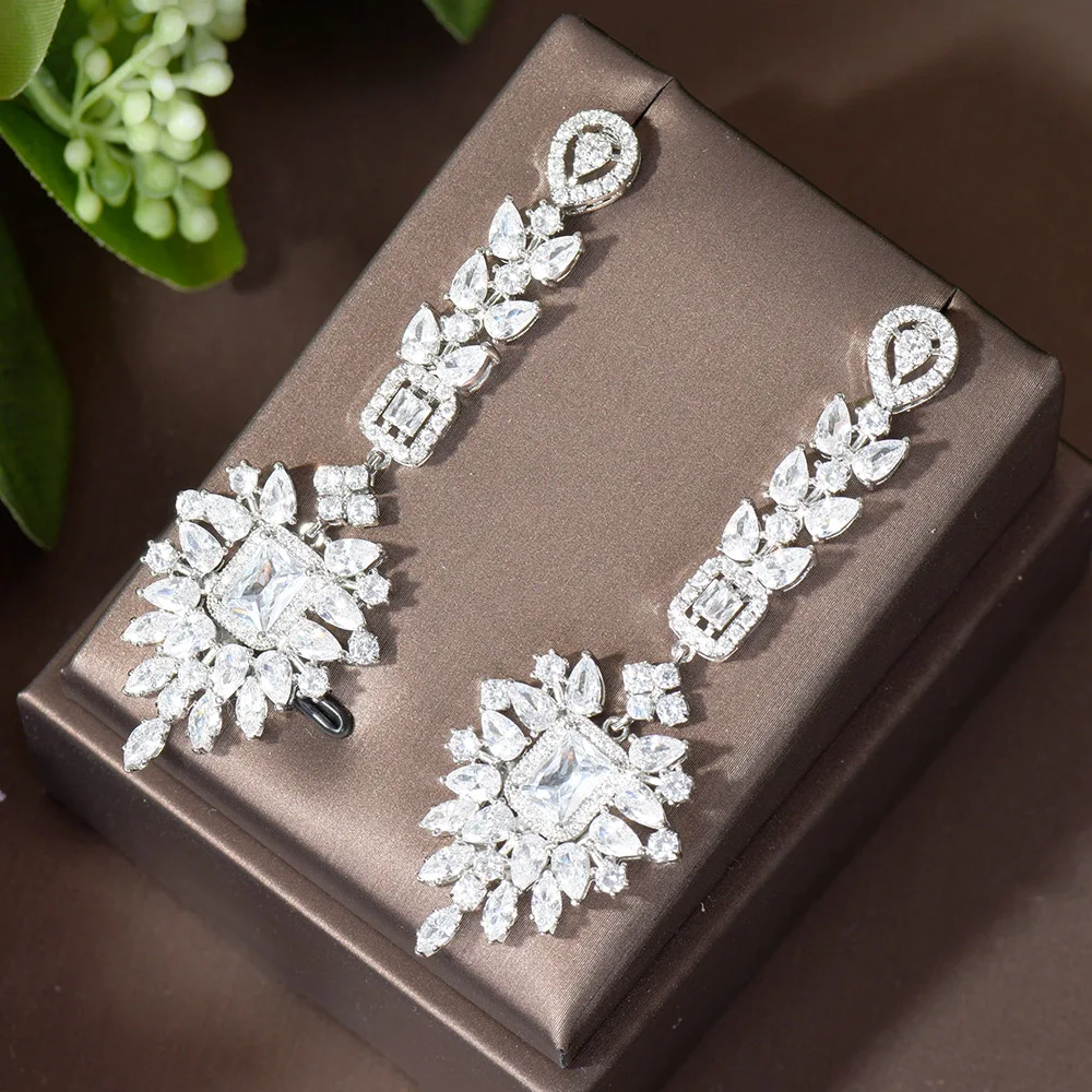 

HIBRIDE Shiny White CZ Dangle Women Wedding Engagement Party Drop Earrings For Birdes Jewelry Accessories Bijoux Femme E-741