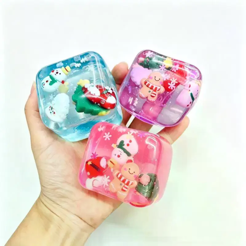 Cute Santa Reindeer Maltose Ice Block Fidget Toy Soft Slow‑rebound Squeeze Stress Relief Toy Christmas Party Gift