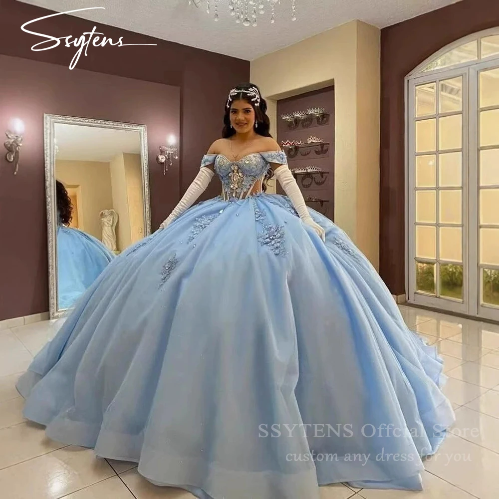 SSYTENS Blue Ball Gown Quinceanera Dresses Sexy Off Shoulder Cinderella Birthday Vestidos De 15 Anos XV Party Gowns Customized