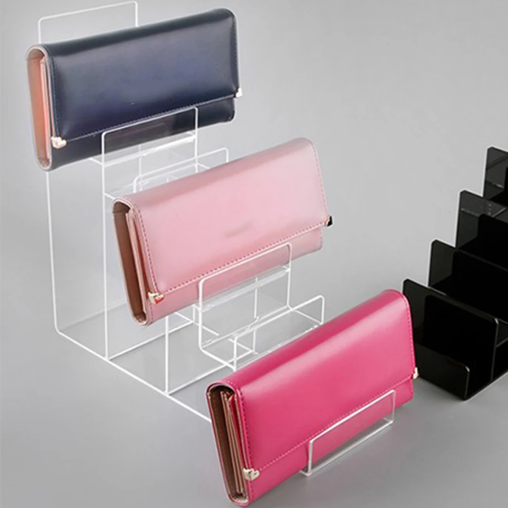 4/6 Tiers Acrylic Wallet Display Stand Jewelry Riser Display Rack Handbag Clear Storage Shelf Fashion Accessory Display
