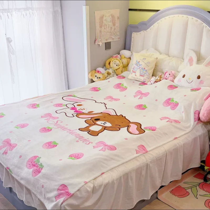 2*1.5m Sanrio Kawaii Sugarbunnies Cute Coral Plush Blanket Office Home Lounge Chair Blankets Cartoon Loving Soft Printed Blanket