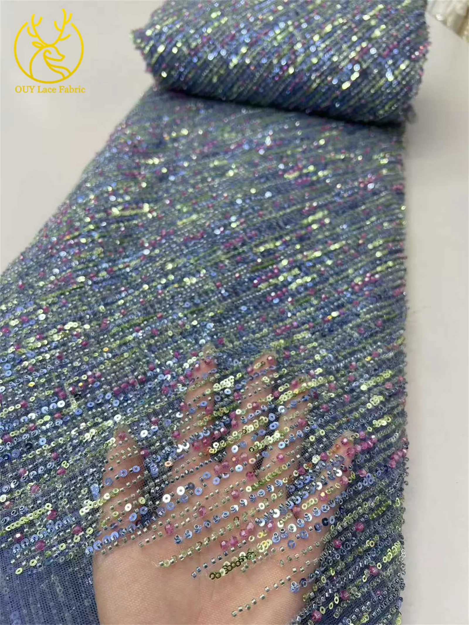 アフリカカラービーズレース生地2025高品質高級フレンチブラックスパンコールレース生地、女性用パーティーイブニングドレス用