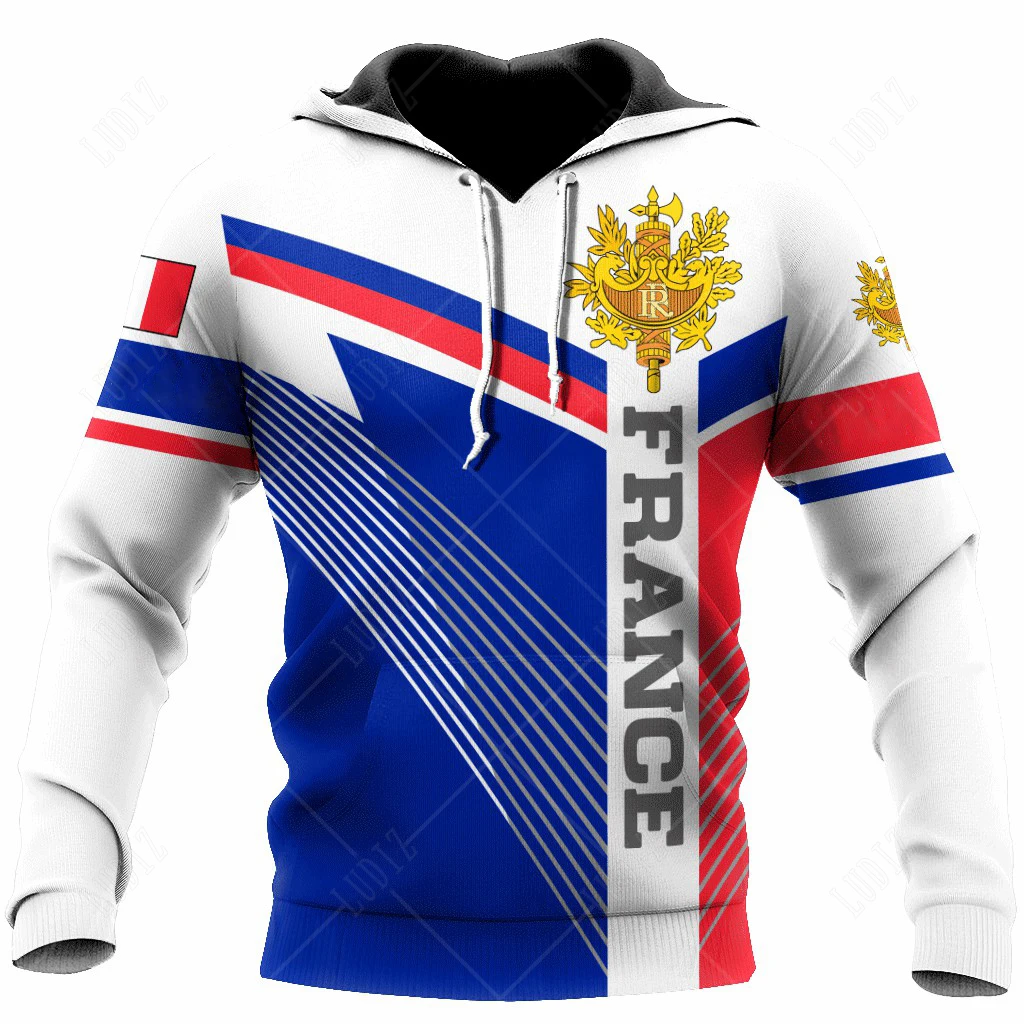 New France Hoodies Men's Hoodie 3D Print France Flag Tops Autumn Long Sleeve Streetwear Designer Hooded Hoodie For Men Clothing