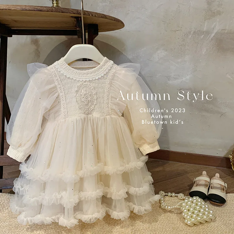 Girls Dress 2023 New Autumn Girl Korean Style Fashion Skirt Girl Baby Children Autumn Simple Princess Ball Gown Skirt Dress