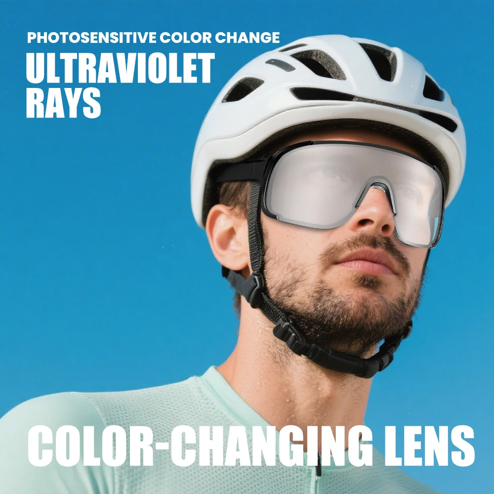 New Outdoor Photochromic Large Frame Cycling Glasses Windproof Climbing Road Mountain Bike Sports Protective Sunglasses