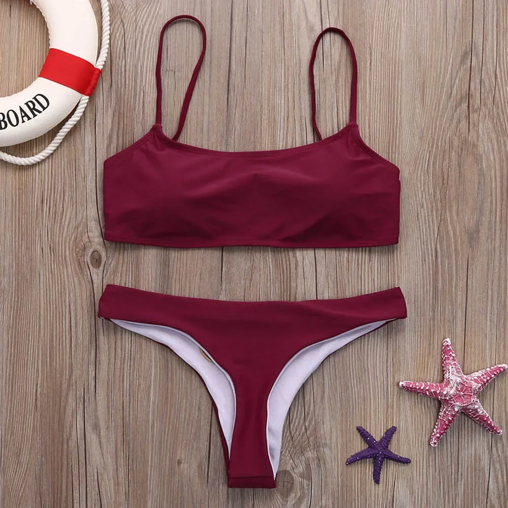 Conjunto de Bikini Sexy para mujer, traje de baño liso de dos piezas, Tankinis Hawaiano, ropa de playa, sujetador y bragas