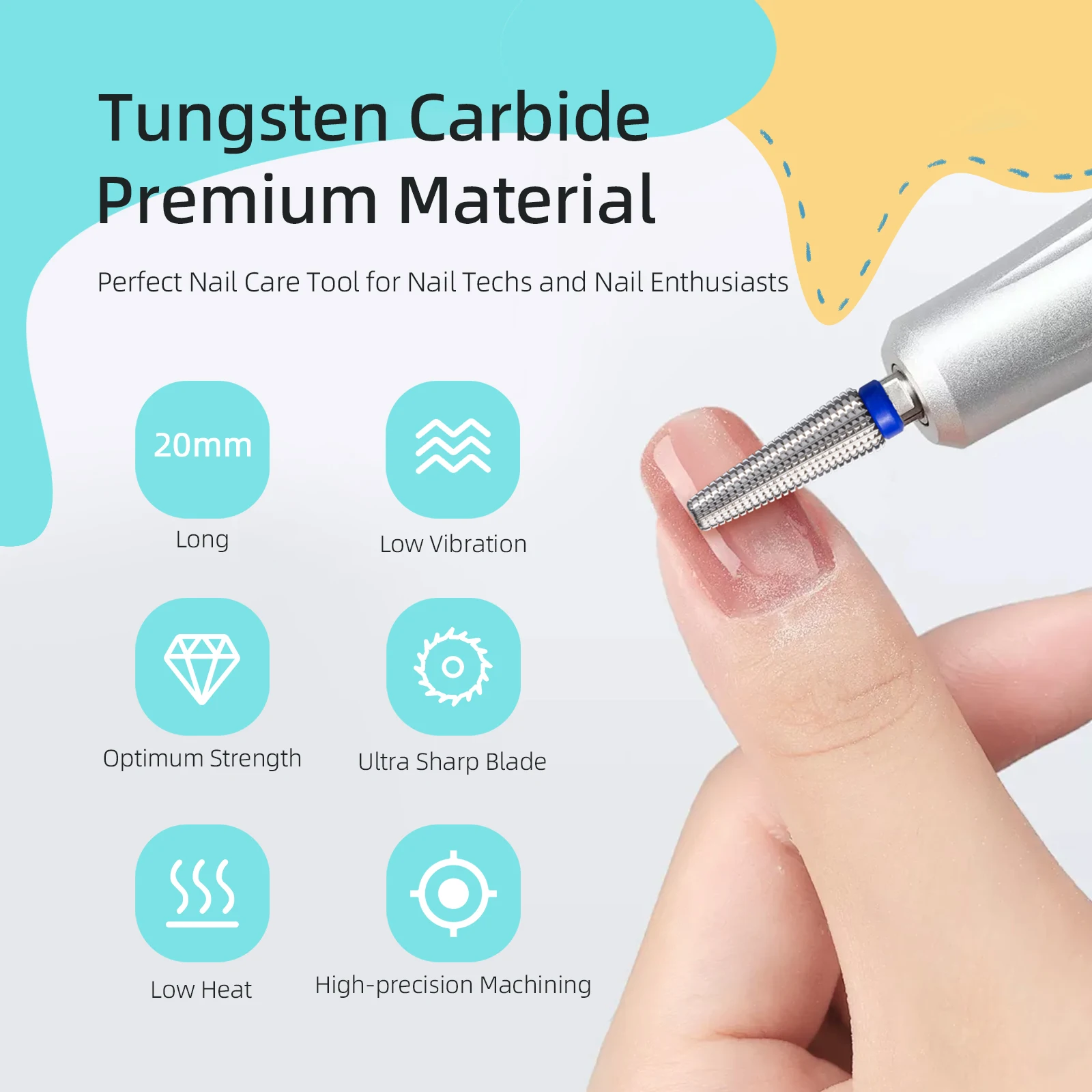 HYTOOS 20mm 길이 5 in 1 네일 드릴 비트 3/32 테이퍼드 카바이드 드릴 비트 전동 드릴 파일 액세서리 젤 제거용