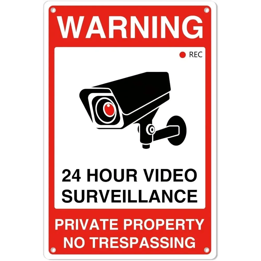 Private Property No Trespassing Aluminum Sign with Video Surveillance -  Rust-Free Tin 24 Hour Security for Home,Yard,Garden,