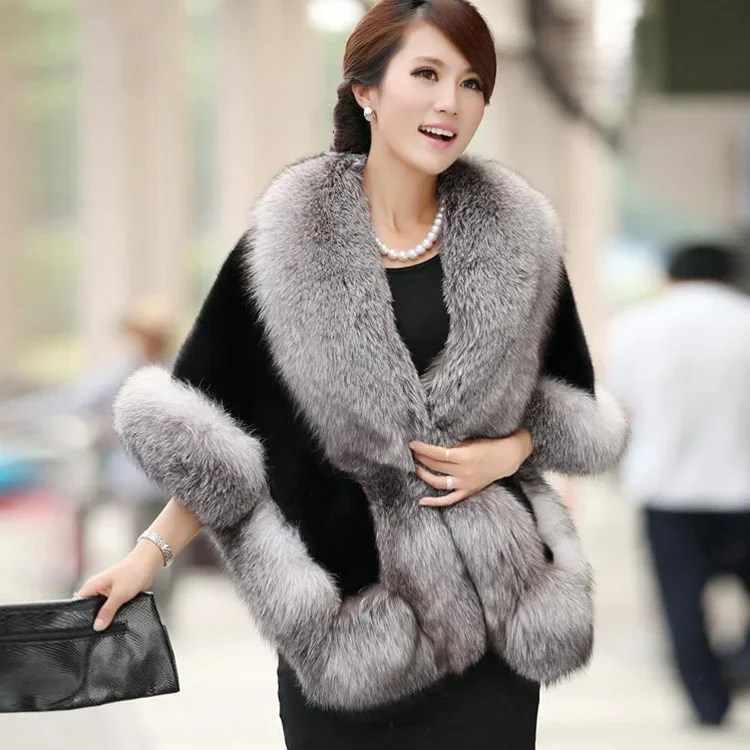 Cotday Fox Fur Rabbit  Coat Cape  Looks New Thin Mink  Women Autumn and Winter  Like Shawl Short   X1160