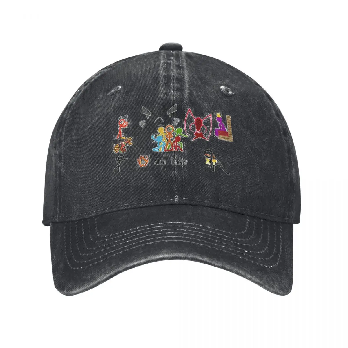 Five Stick Figures With Fire Mouse PickaxeBaseball Caps Fashion Denim Fabric Hats Outdoor  Streetwear Baseball Cowboy Hat