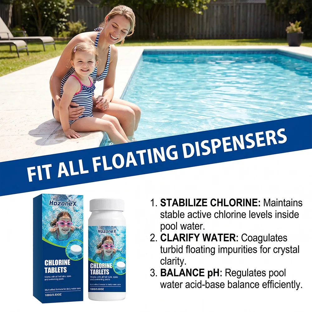 100g Swimming Pool Cleaning Tablet Multifunctional Algae Preventer Tablets Cleaner Swimming Spa Household Cleaning Supplies