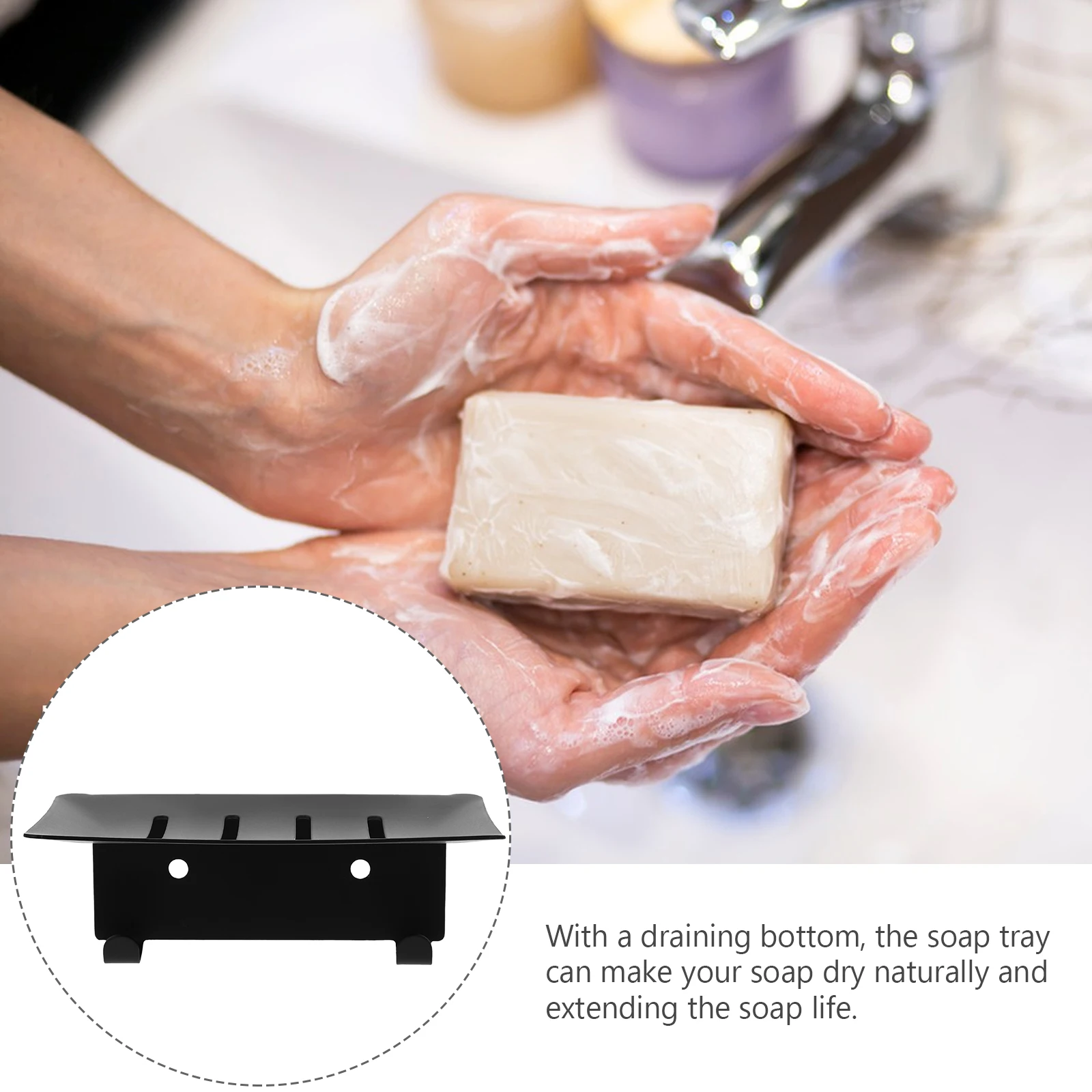 

1 set Stainless Steel Dish Wall Mounted Bath Tray Draining Self-Adhesive Metal Box for Bathroom Kitchen Hotel Shower Bar