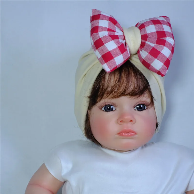 Gorro Fetal a cuadros para bebés y niñas, gorro de cabeza de cúpula con lazo grande, turbante indio a juego, accesorios