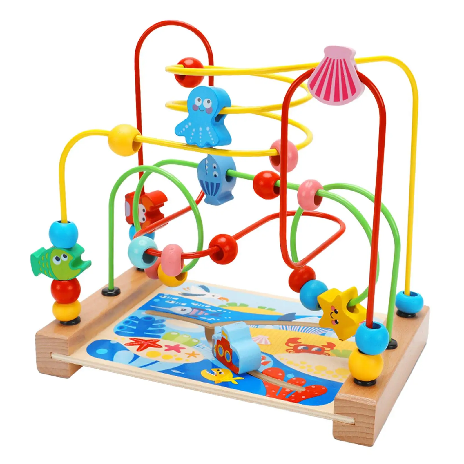 Baby Wooden Bead Maze Toys Colorful Roller Coaster Activity Center Preschool Educational Toy for Toddlers Fine Motor Skills