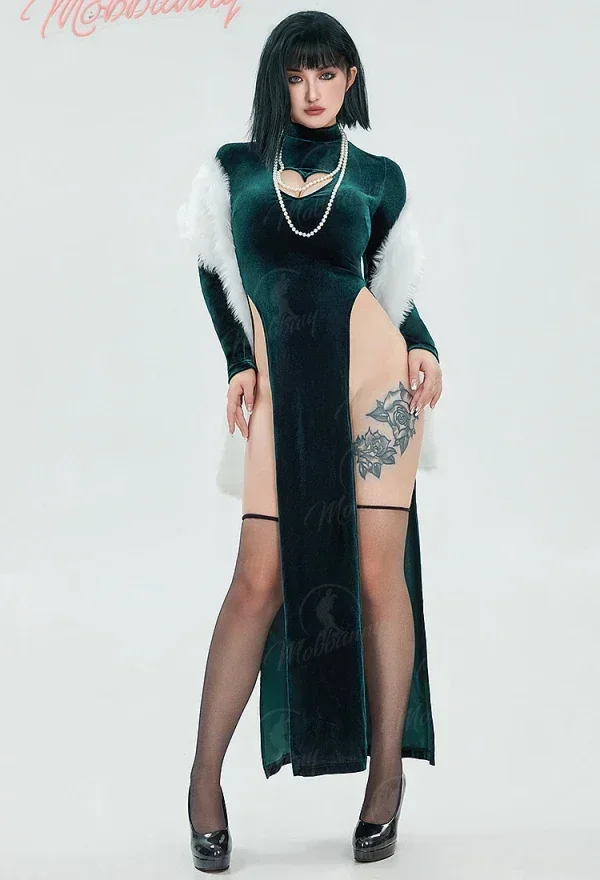 

CosplayMobbunny Women's Lingerie Dress Set High Slit Dress and Shawl with Stockings and Necklace Cosplay Costume