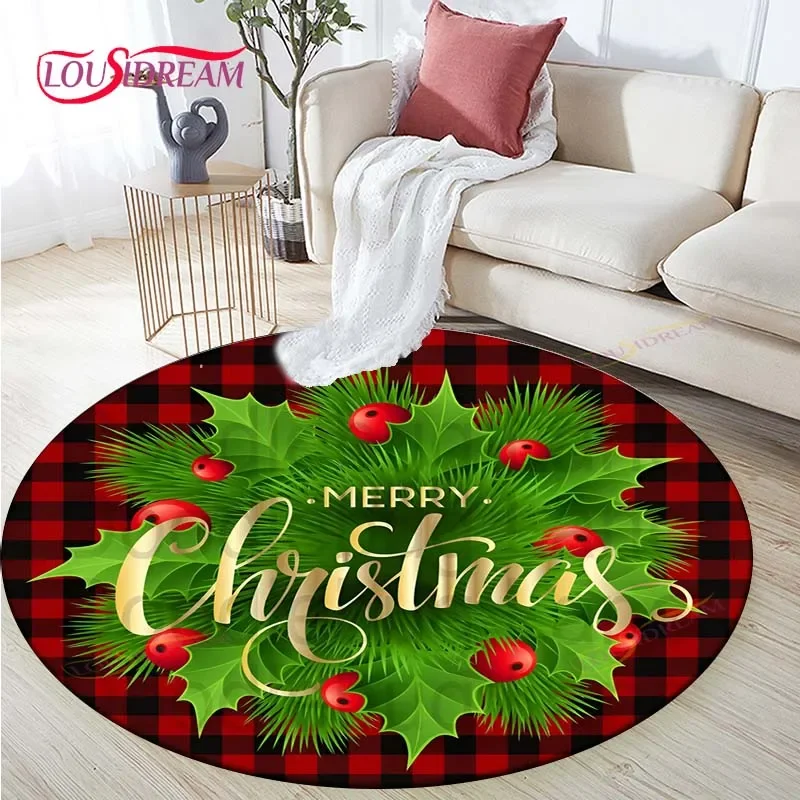 Christmas Santa Claus Rug Home Decorative Round Carpet Soft Fashion Area Rugs Bedroom Anti-slip Floor Mat Chair Mat  Carpet