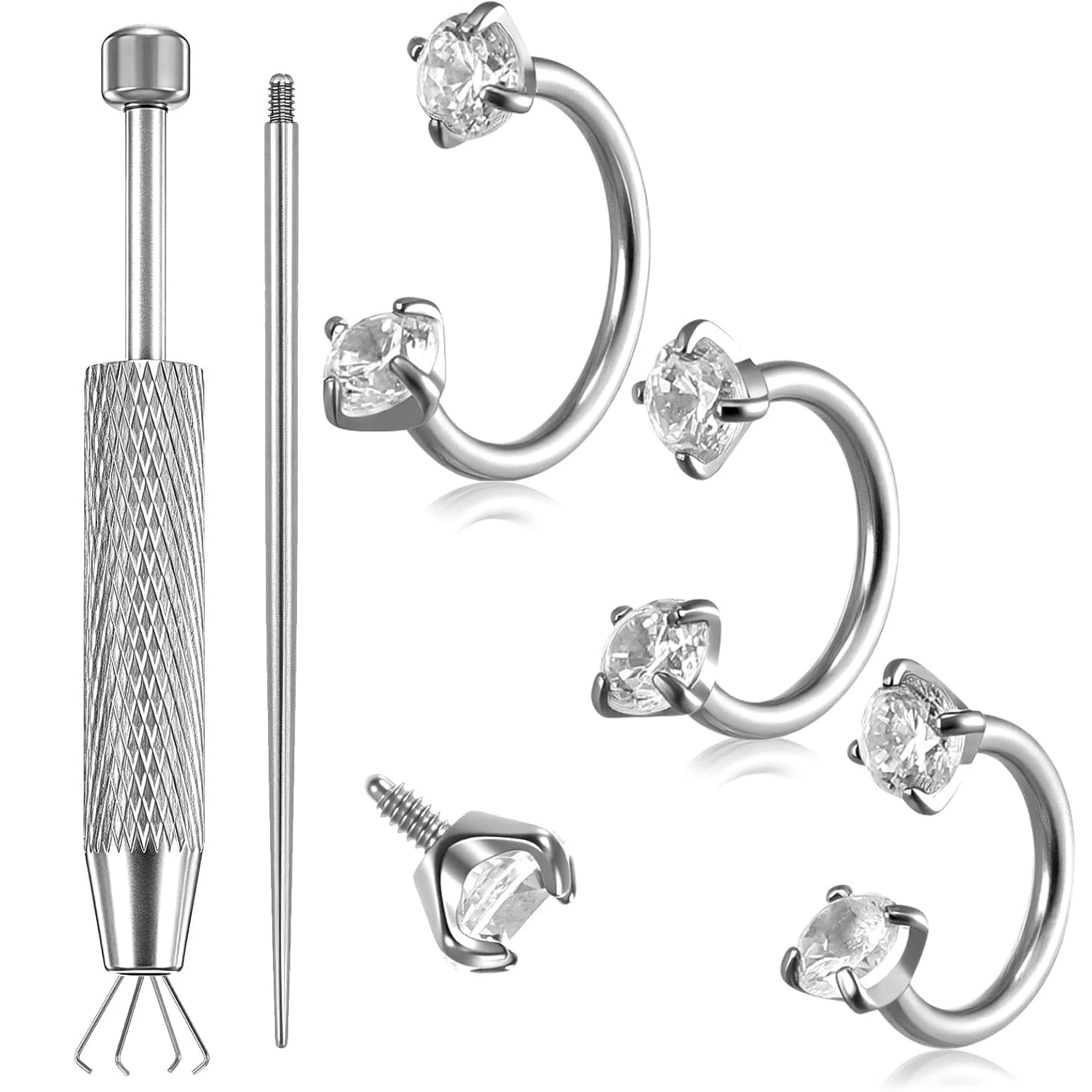 5pcs Set 16G Horseshoe Nose Ring 6mm 8mm 10mm Double Gem Nose Studs Hoop Helix Cartilage Lip Piercing Jewelry Internal Threaded