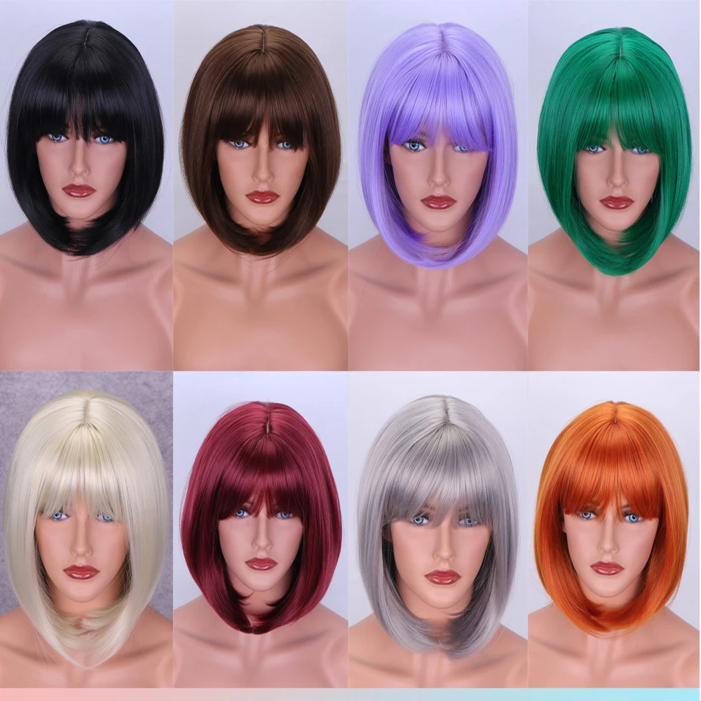 12 Inch Women's sexy Short straight hair wig bob wig Fashion wig Cosplay Wig Synthetic Wig
