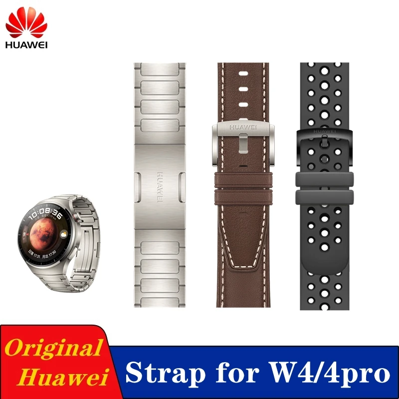 Bracelet de montre en cuir véritable pour Huawei Watch 4 Pro, bracelet en caoutchouc, bracelet en titane, original, 22mm