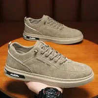 Men's Vulcanized Shoes Thick Sole Casual Men's Sneakers Leather Lace-up Casual Shoes for Men New Non-slip Wear-resistant Shoes