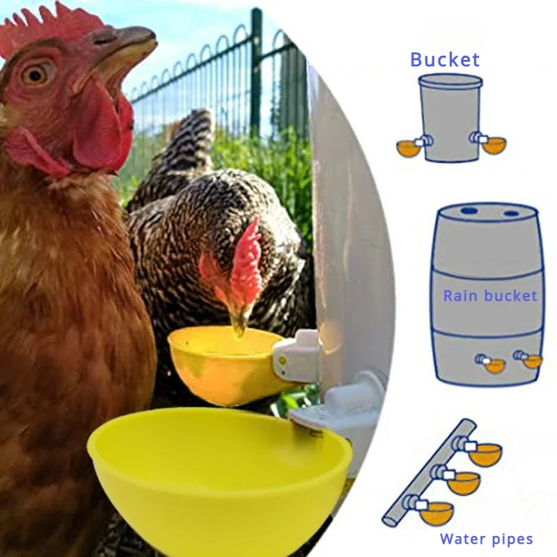 Alimentador de agua potable para pollitos, pato, ganso, pavo, taza de agua para pollos, bebedero automático, Kit de cuenco, bebedero para aves de corral, granja