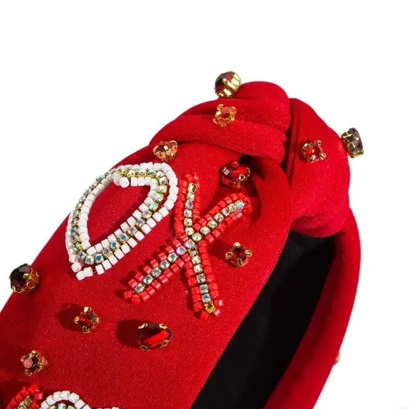 

Christmas Knotted Headband Rhinestones Embellished Hairband Wide Top Twist Headbands Headwear Hair Accessory for Women