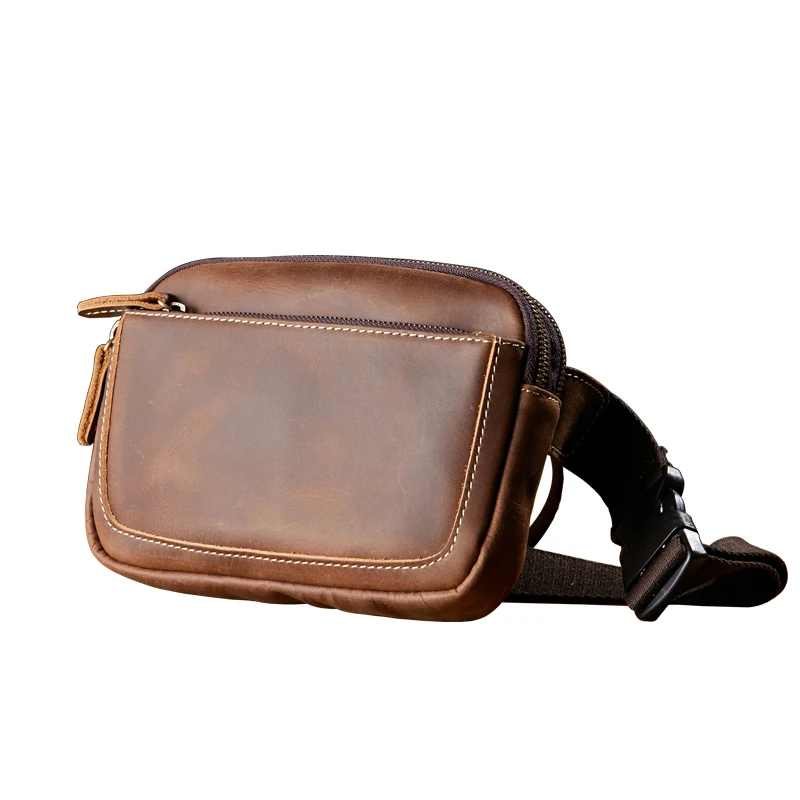 Handmade Vintage Genuine Leather Chest Bag Outdoor Sport Activity Cross body Bag Retro Crazy Horse Leather Shoulder Bag Pack Men