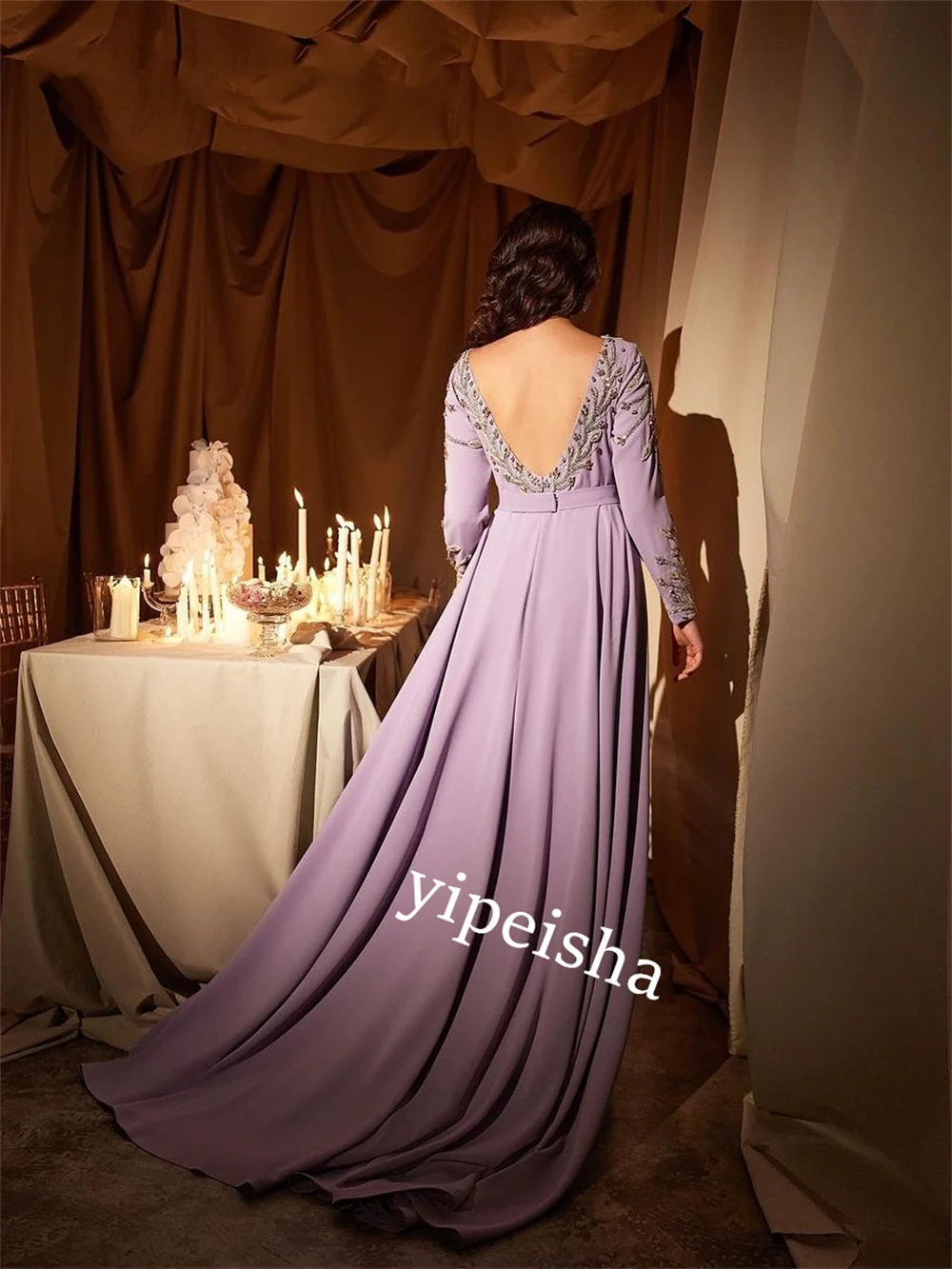 Customized  Evening Jersey Beading Cocktail Party A-line O-Neck Bespoke Occasion Gown Long Dresses Saudi Arabia