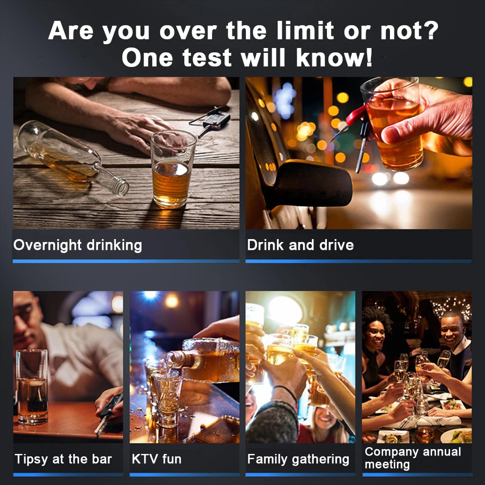 Customizable LCD Display and Light to Quickly Detect Results Alcohol Tester Semiconductor Sensor Portable Breathalyzer