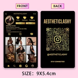 Custom Instagram luxury Business card Print Design Black Golden Social Media QR Code cards Personalized for Hair and nail salon