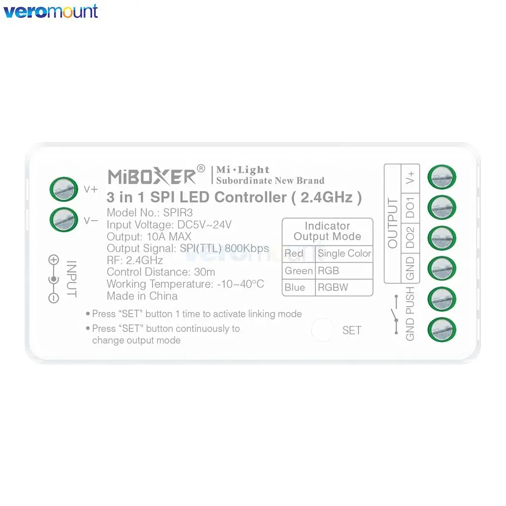 MiBoxer DC5V 12V 24V SPI LED Controller Single Color+RGB+RGBW 3in1 Controller for Pixels Strip WS2812 TM1812 with RF SPI Remote