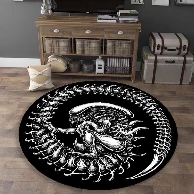 Dark Devil Decorative Carpet – Flanged Fleece Circular Printed Floor Mat for Living Room, Bedroom, Kitchen, Children's Bedroom