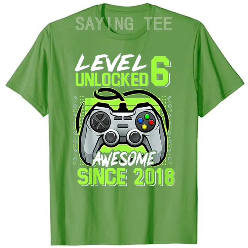 Level 6 Unlocked Awesome Since 2018 T-Shirt 6 Years Old Gamer Birthday Tee Tops Gifts Sons B-Day Present Video Game Lover Outfit