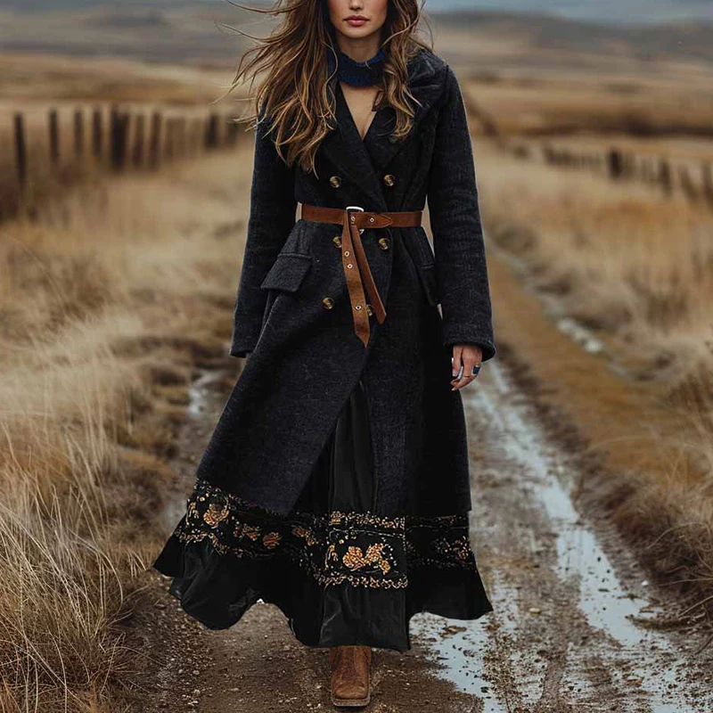 Boho Double Breasted Fall Winter Woolen Jacket Woman Sexy Turn-down Collar Solid Long Coat Cardigan Casual Long Sleeve Outerwear