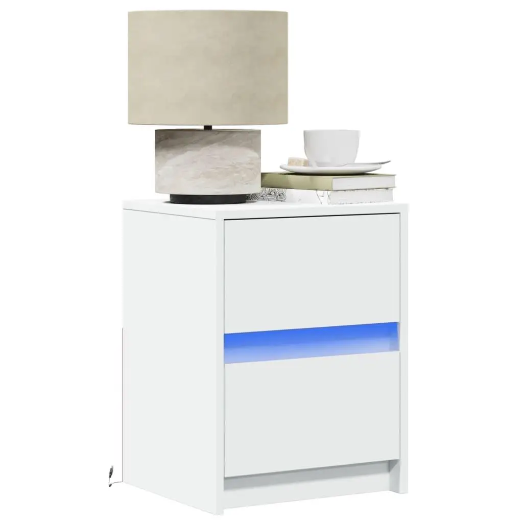 Set of 2 White LED Bedside Cabinets - Modern Engineered Wood Nightstands