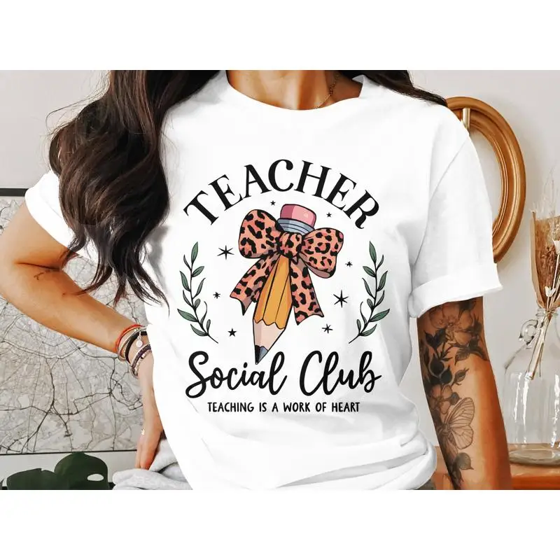 

2025 Teacher Social Club T Shirt Fun Educator Appreciation School Staff Casual Wear